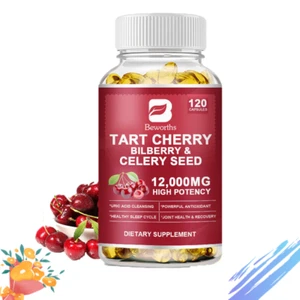 1200mg Organic Tart Cherry Extract Capsules with Bilberry Fruit Celery Seed - Picture 1 of 7