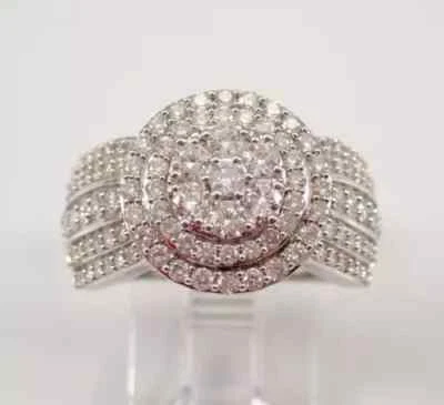 2 Ct Round Cut Lab Created Diamond 14K White Gold Plated Cluster Engagement Ring - Image 1 of 3