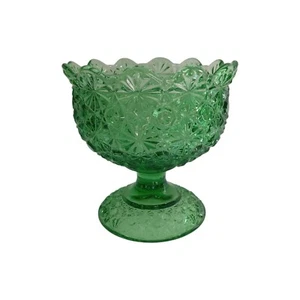 LE SMITH Daisy & Button Green Compote Candy Dish No Lid Vintage 4" T - Picture 1 of 9