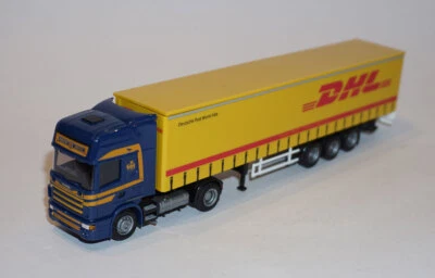 AWM Scania 164 L + semi-remorque tautliner 3 essieux DHL HO 1/87 - Photo 1/4