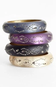 NEW Alexis Bittar Lucite Dust Medium Hinged Grey Crystals Bracelet - Picture 1 of 5