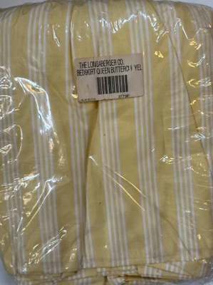 NEW Longaberger BUTTERCUP YELLOW Queen Striped Bed Skirt Dust Ruffle Farmhouse - Image 1 of 3