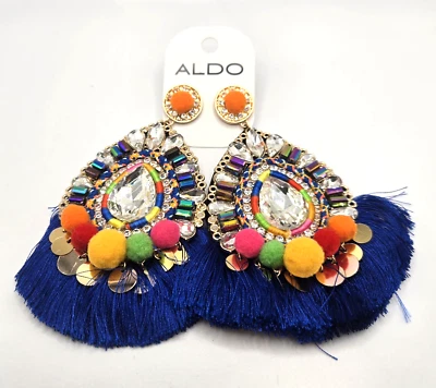 ALDO Statement Multi-Colored Stones Fringe Pierced Earrings - Image 1 of 3