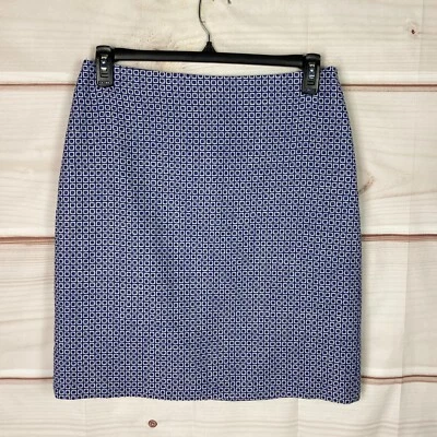 Boden Skirt Womens US 10L Blue Geometric Pencil Wool Linen Blend Lined Zipper - Image 1 of 4