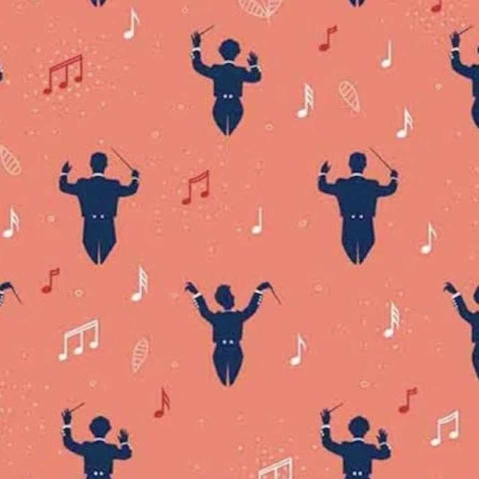 Melodie Musical Conductors Coral 100% Cotton Fabric by The Yard - Image 1 of 1