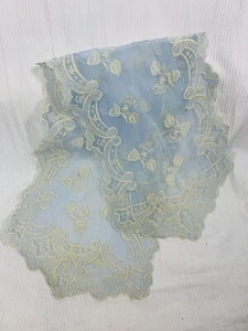 Vtg 50s Sheer Nylon Scarf Velvet Flocked Fuzzy Floral Swag Print Long Sky Blue - Picture 1 of 8