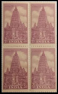 116. INDIA 1949 STAMP BODH GAYA TEMPLE, RELIGION, BUDDHISM BLOCK OF FOUR. MNH - Picture 1 of 4