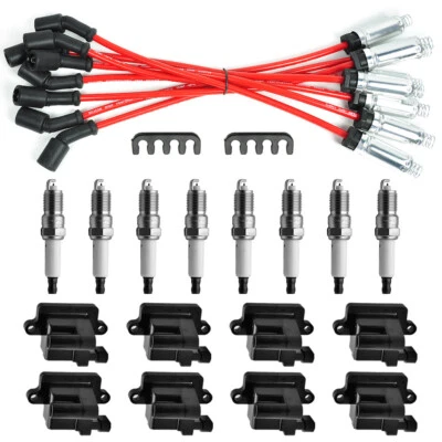 Paquete de 8 bobinas de encendido cuadradas y cables de bujía para Chevy GMC 4,8 L 5,3 L 6,0 L 8,1 L Foto 1 de 4
