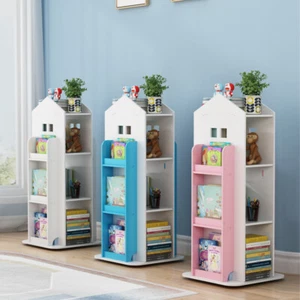 Children Kids Rotating Bookshelf Castle Rack Display Bookcase Toys Storage Shelf - Picture 1 of 25