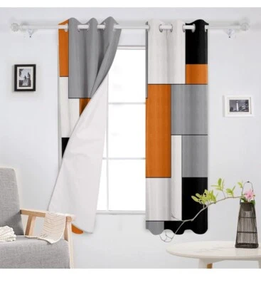Orange White Blackout Curtains 55x39 Long for Bedroom Black Out 1 Panel - Image 1 of 3