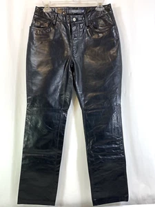 GAP 100% Genuine Leather Pants Women's Size 8 Bootcut Straight Black Vintage Y2K - Picture 1 of 13