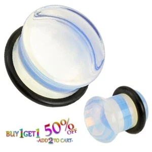 Pair 8g-25mm OPALITE STONE PLUGS Single Flare Gauges Organic Ear Moonstone 2037 - Picture 1 of 6