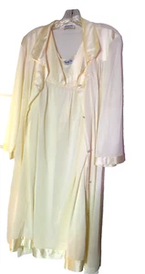 Vanity Fair Vintage 2-teiliges Set hellgelb Nylon Nachthemd & Morgenmantel L Peignoir Dessous - Bild 1 von 7