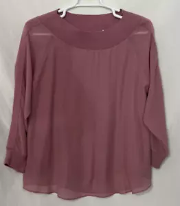 Soft Surroundings L Dusty Rose Tunic Blouse With Overlay Sheer Sleeve Mock Neck - Picture 1 of 11