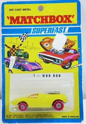 Matchbox Superfast New 1 Mod Rod Yellow W/ Red Wheels Original Blister Card HTF - Image 1 of 4