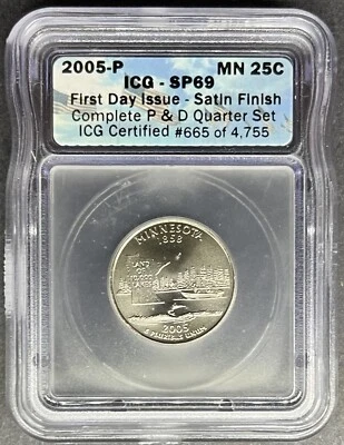 2005-P Satin Minnesota Quarter ICG SP-69, Buy 3 Items, Get $5 Off! - Image 1 of 2