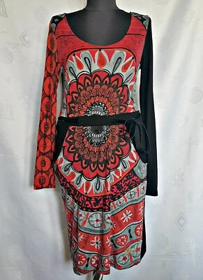 AUTHENTIC DESIGUAL GEOMETRIC EMBROIDERY LOGO COTTON BLEND WOMEN'S DRESS:10/M;38 - Image 1 of 4