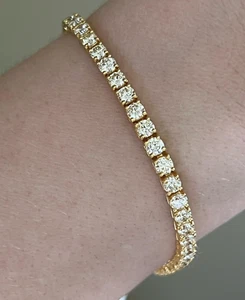 5.00Ct D Color Moissanite Tennis Link Bracelet Solid 14K Yellow Gold 7.5" Inch - Picture 1 of 7