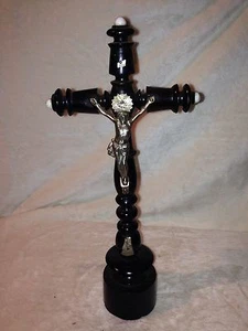 Antik Mitte des 18. Jahrhunderts deutsches schwarzes Holz Kruzifix Kreuz Spelter Jesus 12,5" hoch - Bild 1 von 11