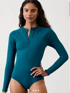 New Athleta Rashguard Swimsuit Large Tall LT Teal Sun Shield One Piece NWT - Picture 1 of 10