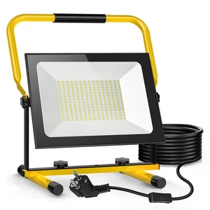 Proyector LED de 200W con trípode amarillo y enchufe proyector de construcción lámpara regulable - Imagen 1 de 9