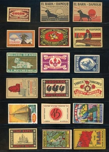 ¡LOTE DE 18 ETIQUETAS PUBLICITARIAS MATCHBOX VINTAGE!! WW77 - Imagen 1 de 1