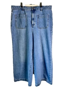 Sportsgirl Womens High Waisted Wide Leg 100% Cotton Blue Denim Jeans Sz 18 - Picture 1 of 10