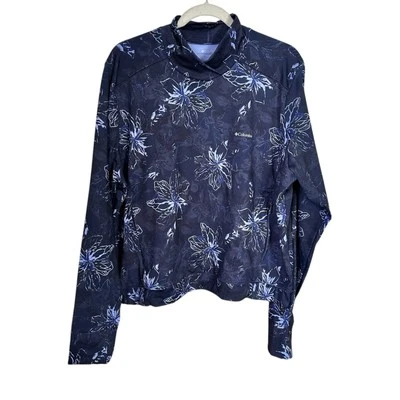 Suéter Columbia XXL para mujer aventura de fin de semana azul marino floral bolsillos Foto 1 de 4
