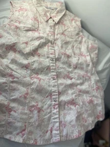 Wrangler Cowgirl Pink/Silver Accented- Flowered Pearl Snap- Sleeveless Shirt-Lrg - Picture 1 of 11