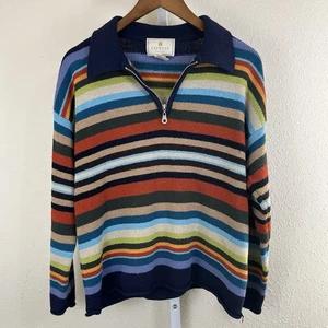 Vintage Express Tricot 1/4 Zip Knit Sweater Medium 90s Rainbow Kidcore Fisherman - Picture 1 of 3