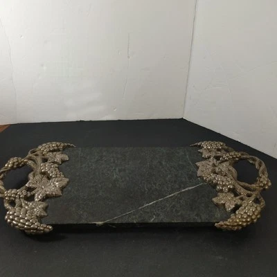Godinger Silver Plated Green Marble Serving Tray - Image 1 of 4