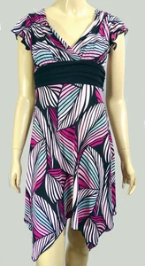 2000 Taschensaum Abstrakt Rosa Empire Gürtel Flatterärmel Kleid De Coded S/M - Bild 1 von 5