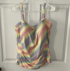 Traje de baño Lands’ End Tankini Top para mujer 16 rayas arco iris colorido - Imagen 1 de 3