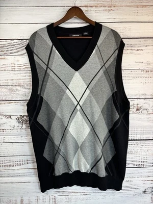 Argyle Sweater Vest Black Gray XLT 100% Cotton Preppy Golf Grandpa Academia - Image 1 of 4