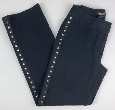 Vtg. Early 90's INC International Stretch Black Pants Metal Studs Sides Sz. 6 - Image 1 of 4