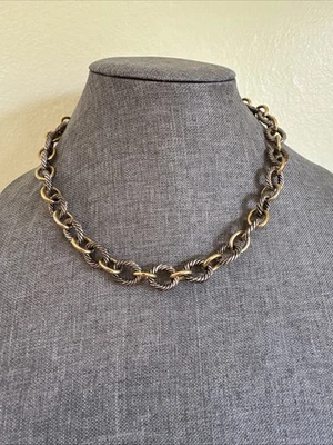 "Collar de dos tonos vintage Premier Designs dorado plata grueso cadena de eslabones ovalados 21""" Foto 1 de 4