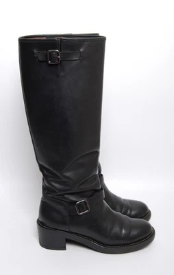 Balenciaga Women Black Knee High Boots Leather Buckle Solid Booties Size EU 39.5 - Image 1 of 4