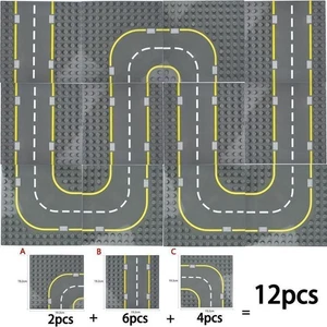 Road Plates Building City Street Sets Straight & Curved Dots Baseplates For Lego - Picture 1 of 18