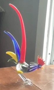 Decorative Multi Color Morano Glass Art Glass Rooster. 10" Tall. Delicate - Picture 1 of 5
