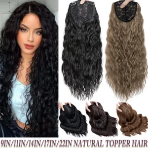 Women Clip In On Topper 100% Natural AS Human Hair Extensions Straight Wavy Bang - Picture 1 of 96