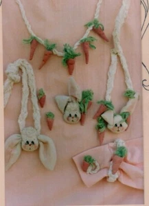 Crazy Bout Bunnies Doll Sewing Pattern Primitive Rabbits & Carrots Rope - Picture 1 of 2