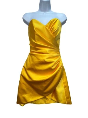 Sexy Vestido de Cóctel Impression Nupcial Sin Tirantes Satén Talla 4 Amarillo Acanalado Formal Foto 1 de 4