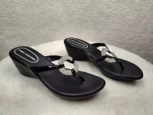 Athena Alexander Women Heels 12 Black Leather Slip On Casual Fit Wedge Sandals - Picture 1 of 20