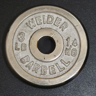 Vintage 1 Single WEIDER Chrome Weight Silver Plate 3 LBS 1.4 kg Standard 1" Open - Image 1 of 4
