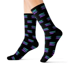 Solana SOL Black Cryptocurrency Socks, Black Solana Crypto Token Crew Socks - Picture 1 of 14