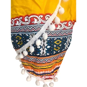 Unisex Thailand Shorts lässiger Stil GELB BLAU MISCHUNG mit Bommel - Bild 1 von 4