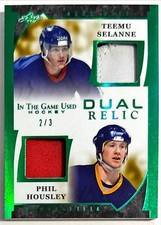 2022-23 Leaf In The Game Used Selanne Housley #d 2/3 Emerald GU Dual Relic Patch