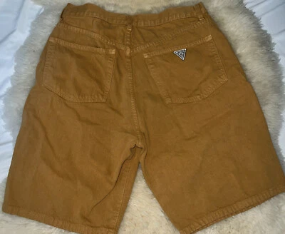 RARE Vintage 90s GUESS JEANS Denim Shorts Jorts Baggy Brown Dye Men 31 MINT - Image 1 of 4