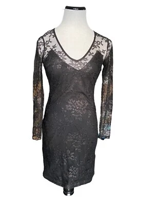 Express 女式蕾丝网眼紧身连衣裙 2 码黑色透明哥特浪漫迷你 Hoco — 第 1/4 张图片