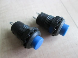 Lot (2) Blue Push Button Switch 1/2" On-Off Latching 3A 125VAC 0.3A 12VDC #E35BD - Picture 1 of 7